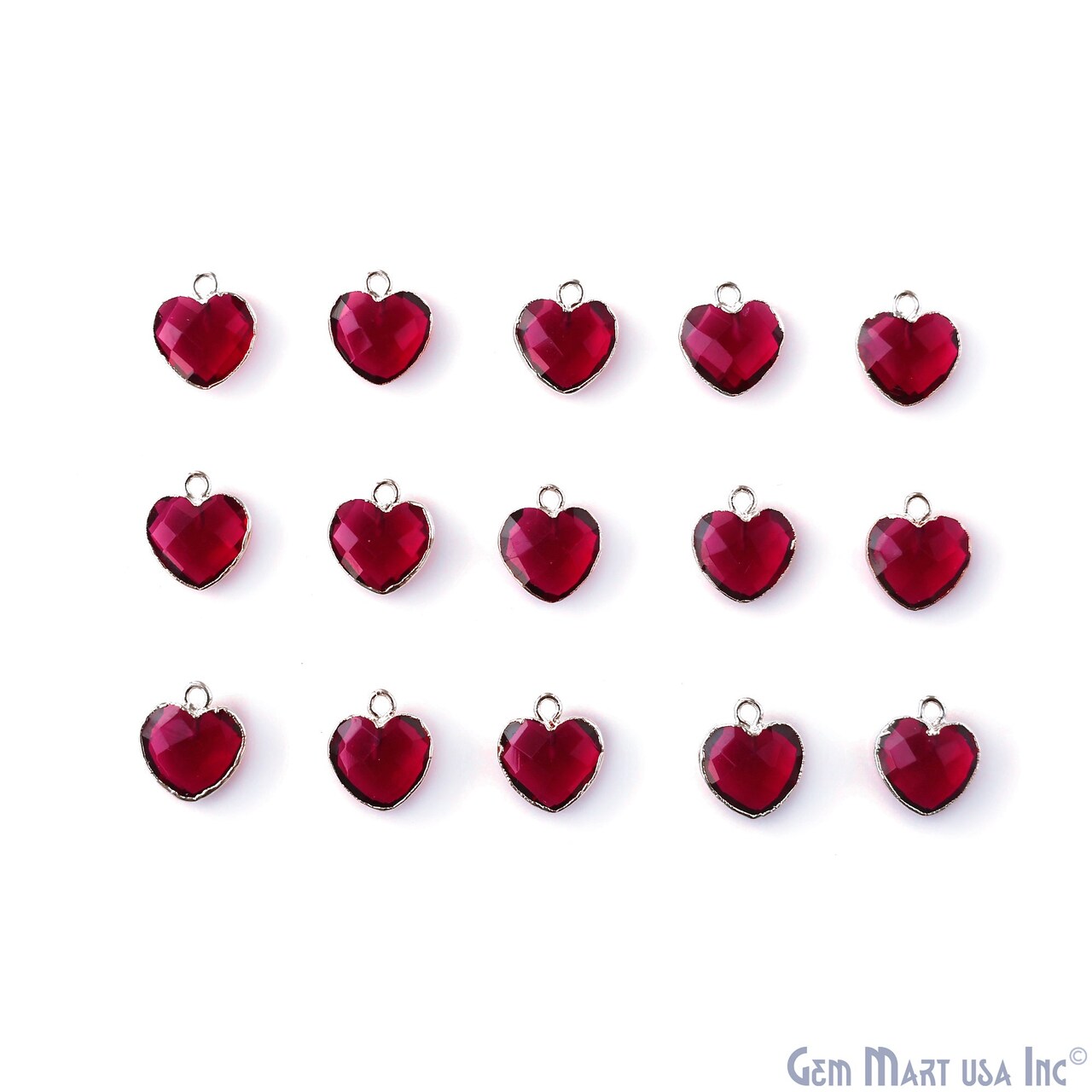 Heart Gemstone Pendant, Silver Electroplated Gemstone Charm, 13x12mm, Necklace Pendant, GemMartUSA (50794)